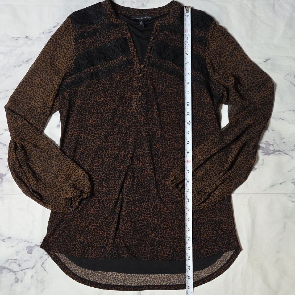 White House Black Market Leopard Print Blouse with Lace Detail - Picture 3 of 7